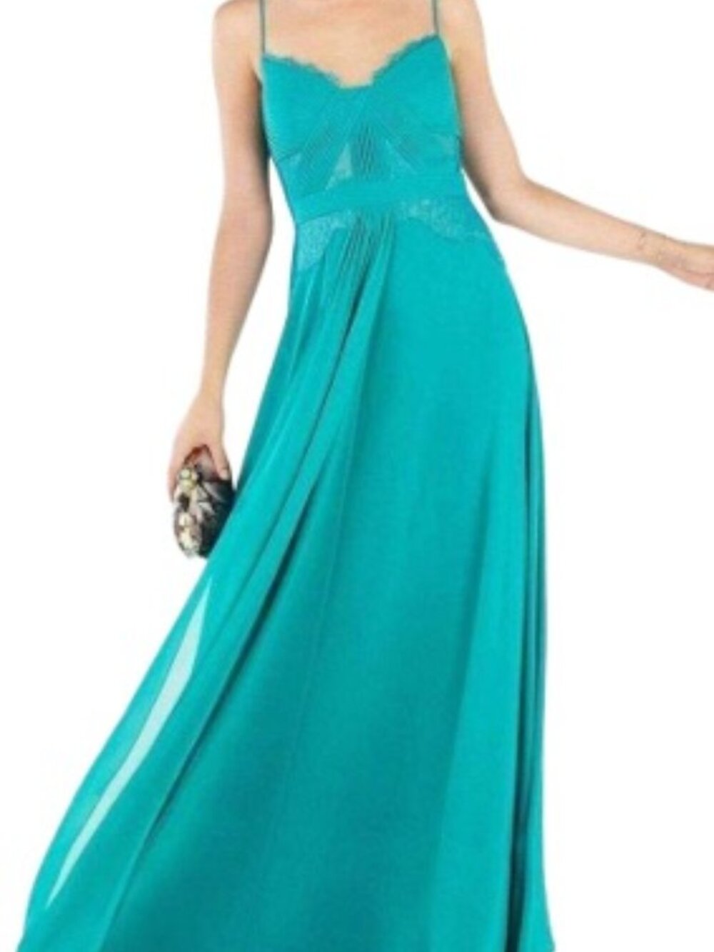 BCBG Max Azria Teel Antonea Lace Trim Pleated Teel / Blue Gown